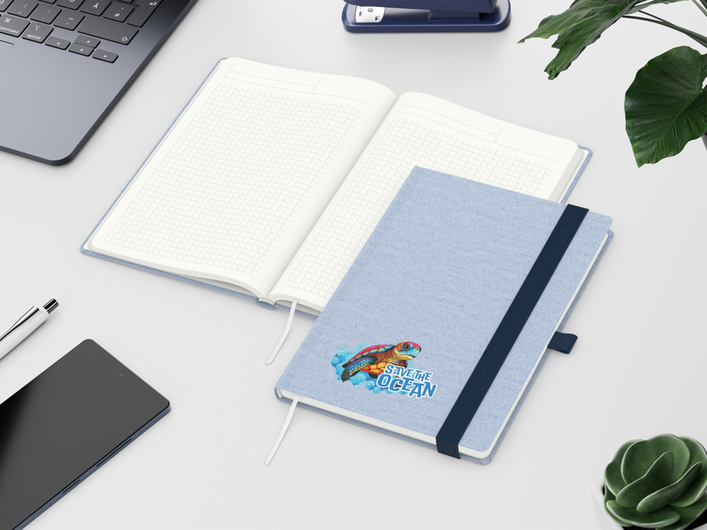 Notizbuch Ocean-Book RECYCLING, Winkelkaro, blau, ohne Infoblatt