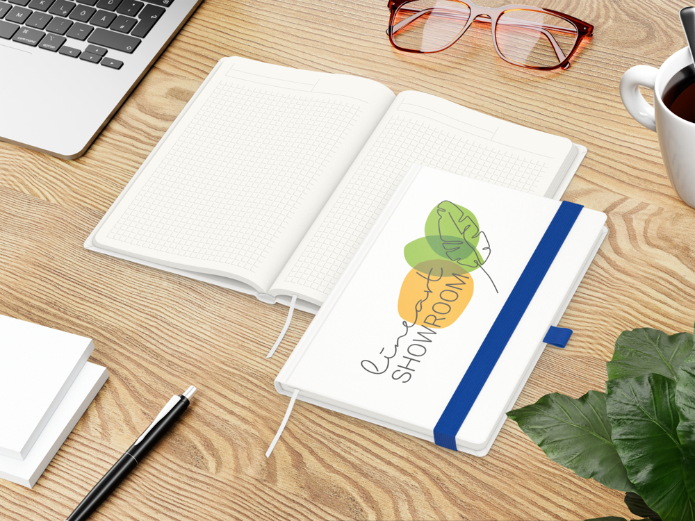 Notizbuch Match-Book RECYCLING, A5, Winkelkaro, Papier matt, mittelblau