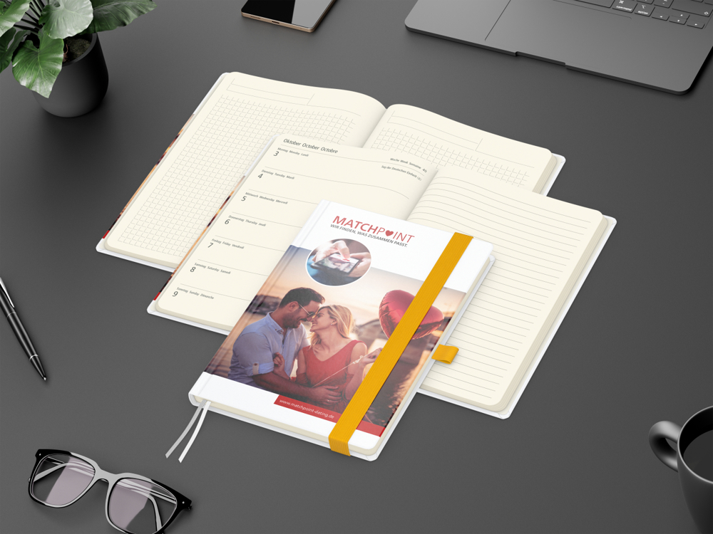 Wochenkalender links + Notizen rechts Match-Hybrid, Papier matt, gelb