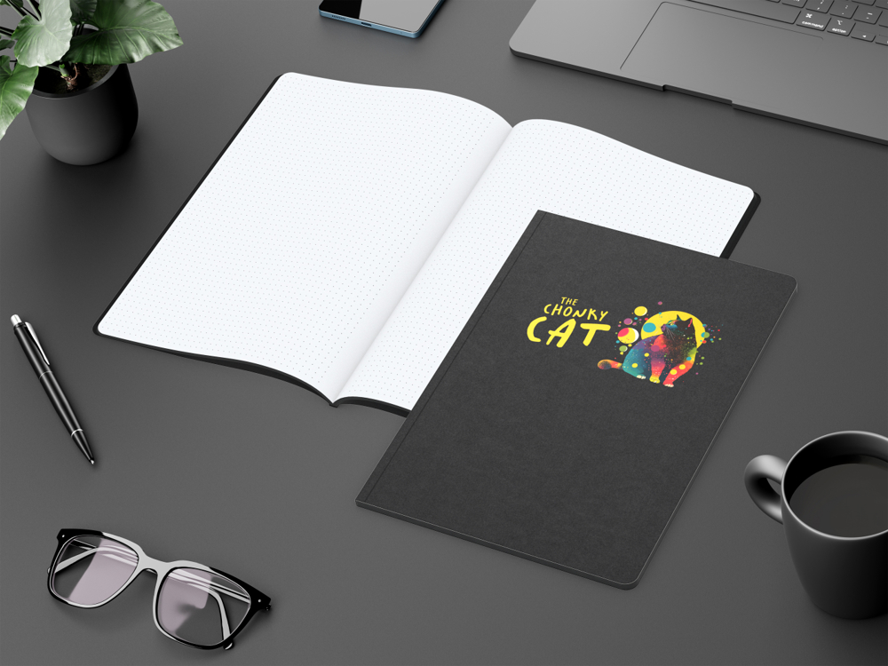 Notizbuch Tablet-Book, A4, Punktraster, schwarz, Siebdruck-Digital