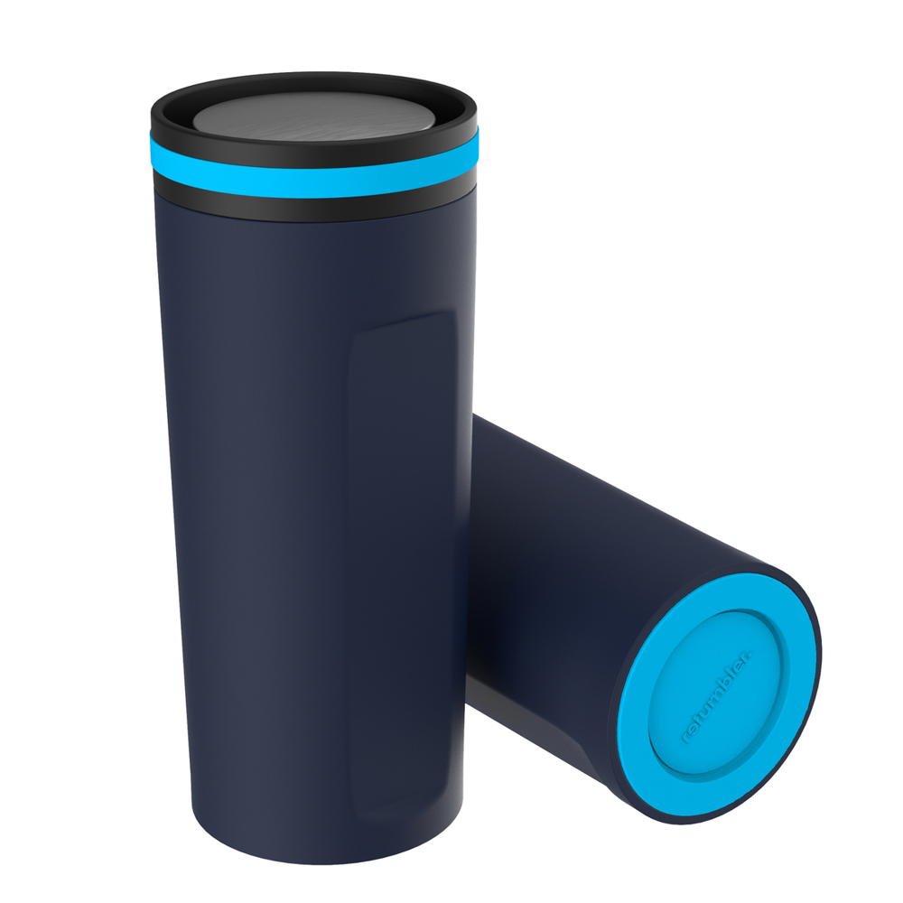 Thermobecher RETUMBLER-mySTEELONE - cyan, weiß, marineblau, schwarz, silber