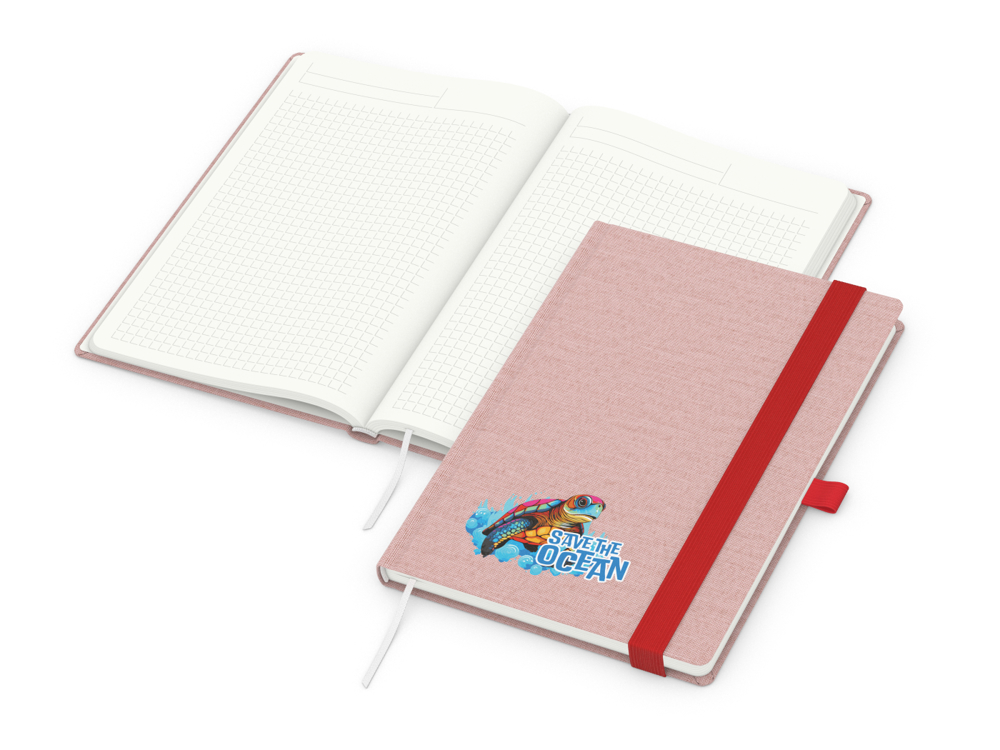 Notizbuch Ocean-Book RECYCLING, Winkelkaro, rot, ohne Infoblatt