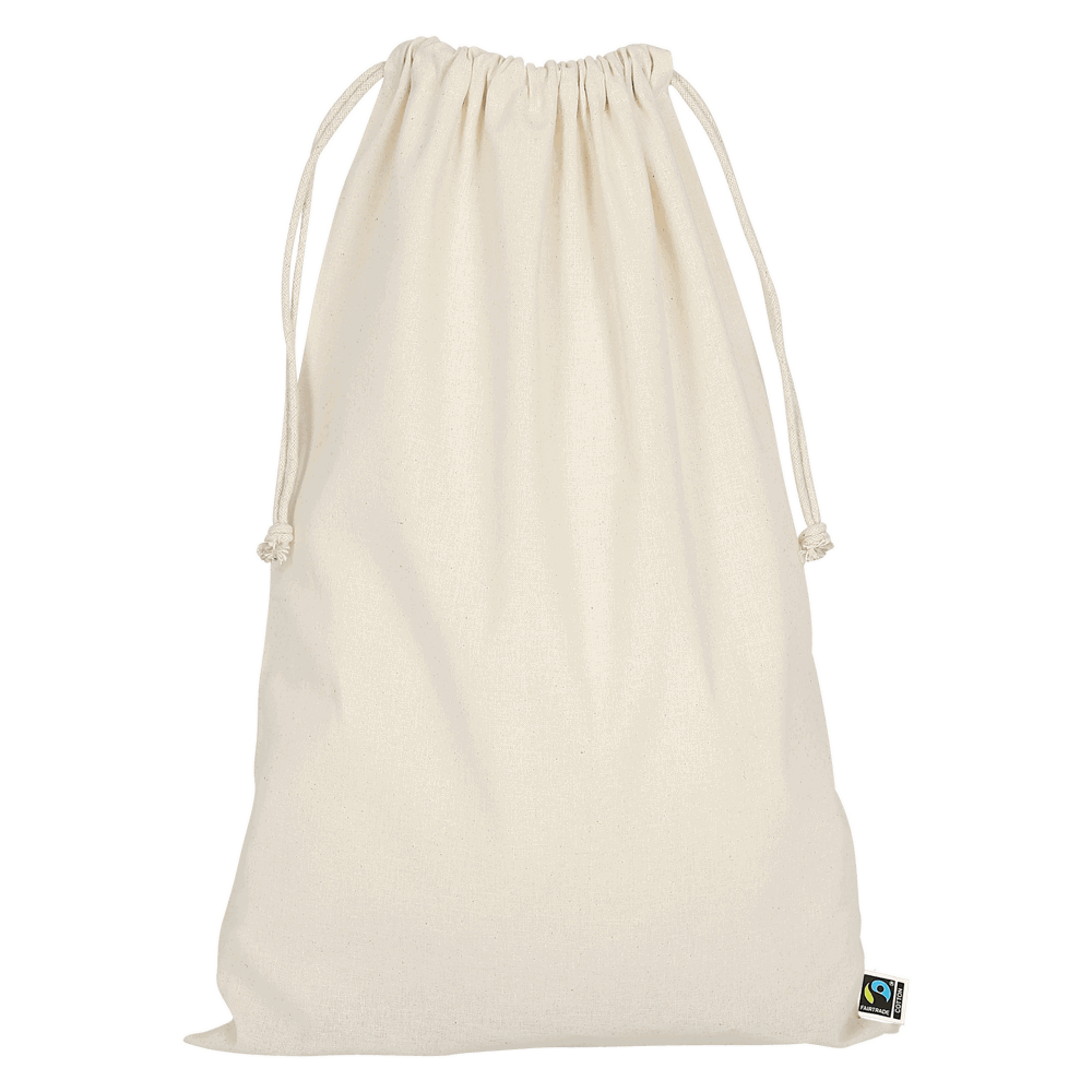 Zuziehbeutel aus Fairtrade-zertifizierter Baumwolle, 30 x 45 cm, ca. 140 g/m²