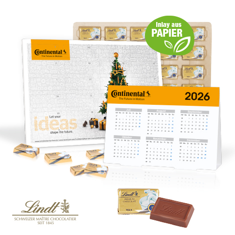 „2 in 1“ Marken-Adventskalender Lindt Schokolade mit Jahresplaner, Inlay aus Papier