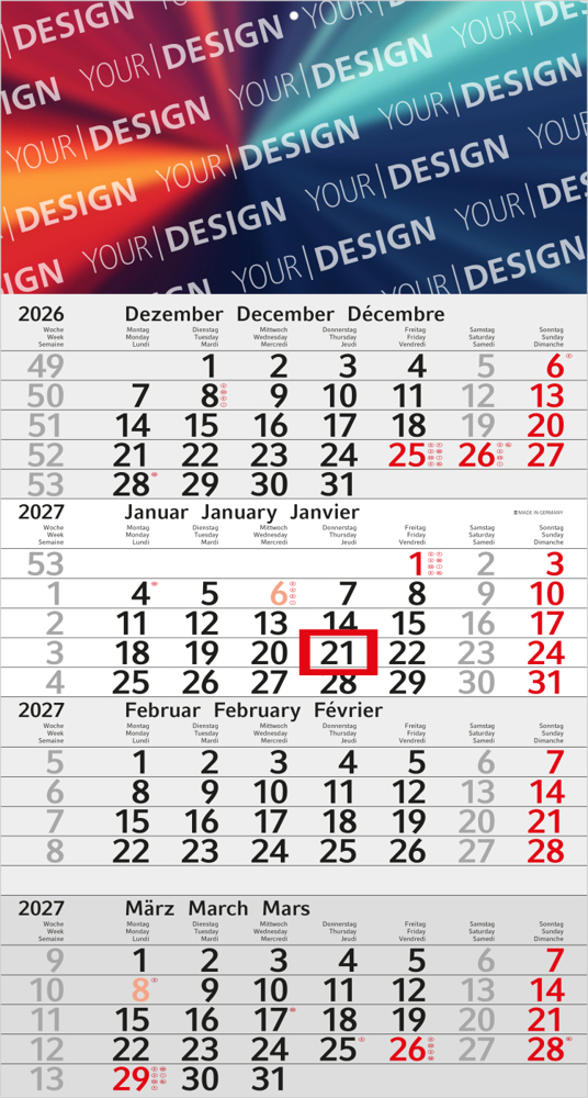 4-Monatskalender Einblatt Budget 4, rot