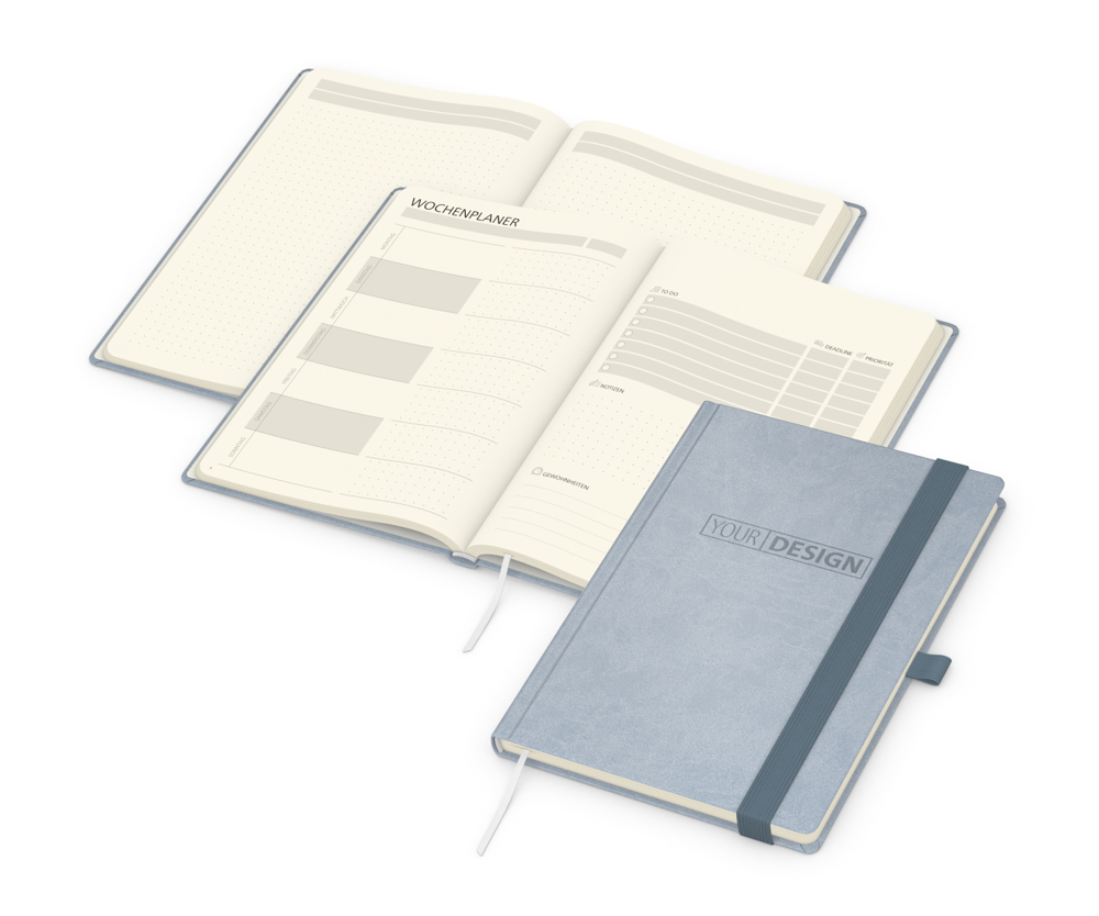 Notizbuch orgaLine Mainbook, Creme, petrolblau