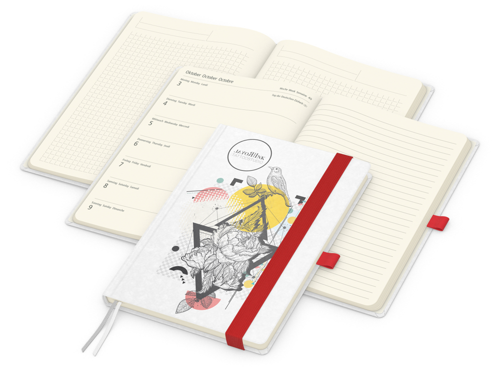 Wochenkalender links + Notizen rechts Match-Hybrid Papier-Hardcover A5 - rot
