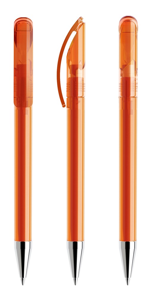 Prodir DS3TTC Transparent with Chrome Metal Nose-Cone - Orange transparent