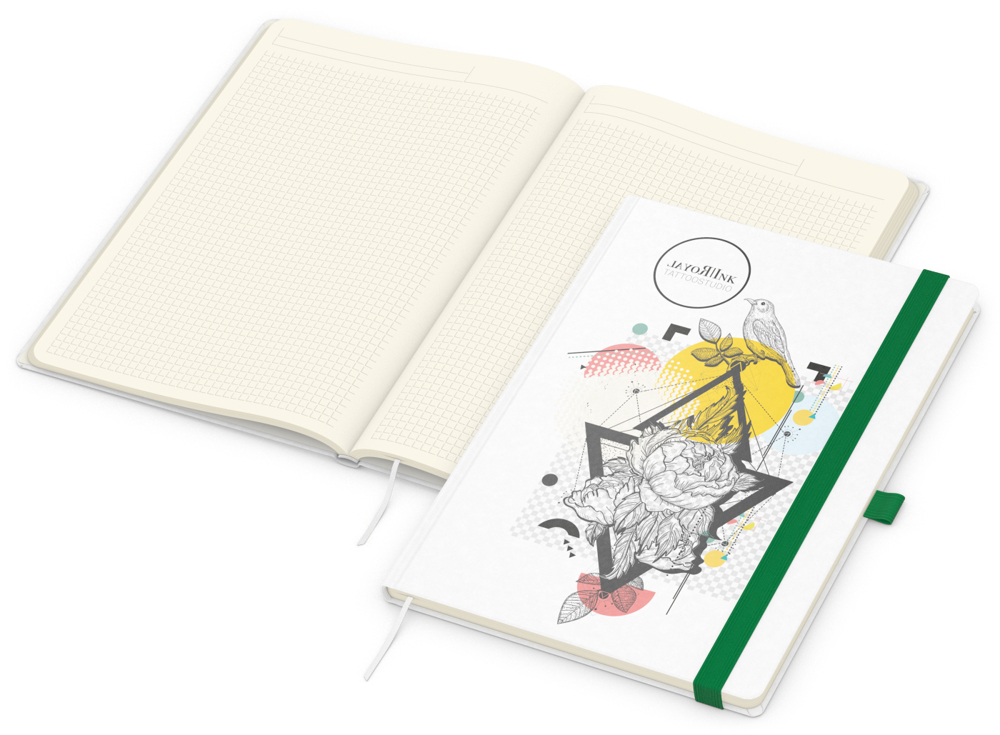 Notizbuch Match-Book Creme Bestseller, A4, Natura, individuell, grün