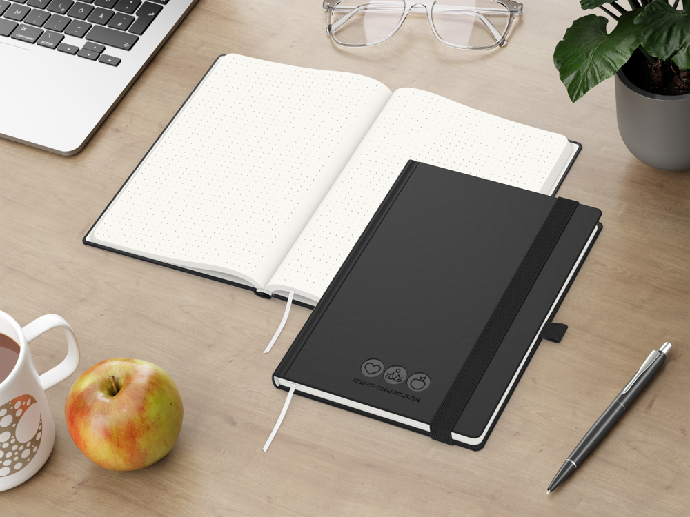 Notizbuch Organic-Book RECYCLING, Punktraster, schwarz, Prägung, ohne Infoblatt