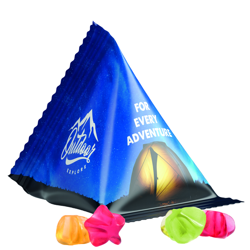 Fruchtgummi Tetraeder, Folie weiß, Trolli Fruchtgummi Sterne