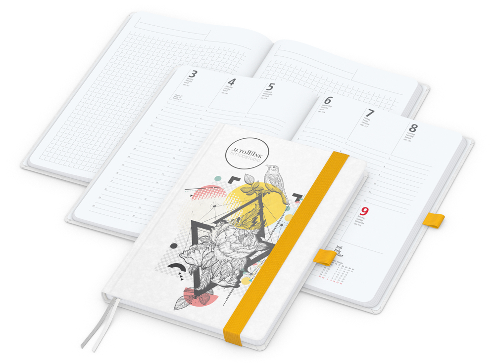 Wochenkalender vorne + Notizen hinten Match-Hybrid Papier-Hardcover - gelb