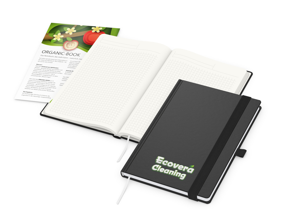 Notizbuch Organic-Book RECYCLING Apfelleder-Hardcover farbig A5 - schwarz
