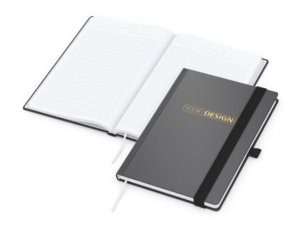 Notizbuch Vision-Book, A5, White, Winkelkaro, anthrazit, Goldprägung