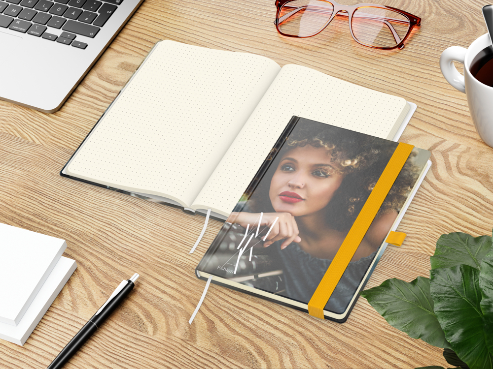 Notizbuch Match-Book, A5, Creme, Punktraster, glänzend, gelb