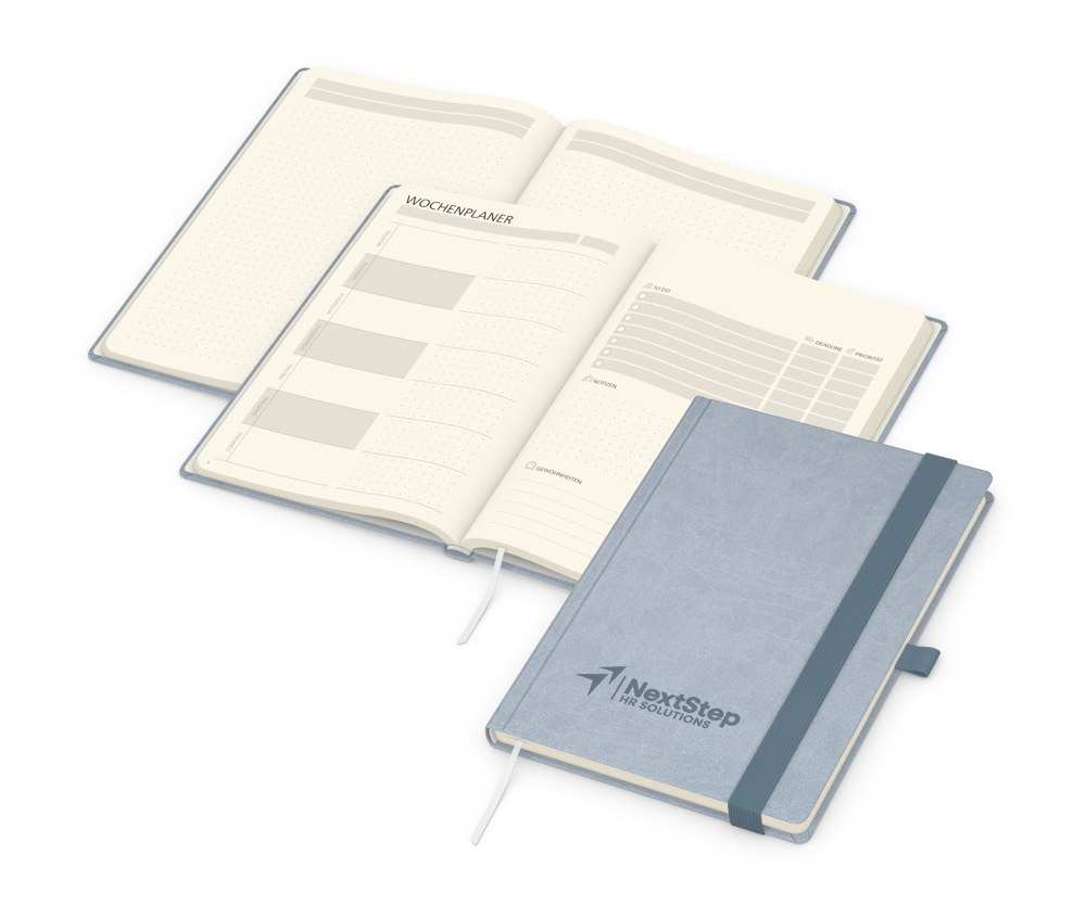 Notizbuch orgaLine Mainbook, Creme, petrolblau