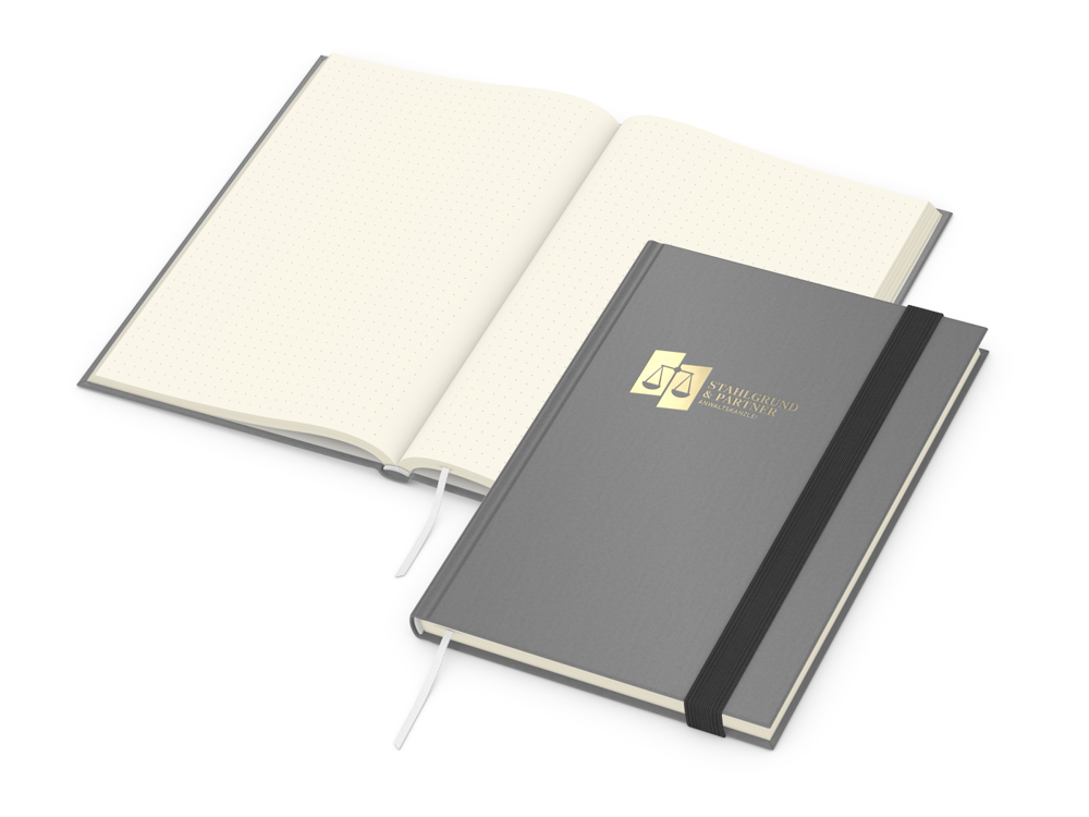 Notizbuch Visco-Book, Creme, Punktraster, grau, Goldprägung