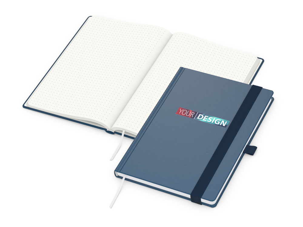 Notizbuch Organic-Book RECYCLING, Punktraster, dunkelblau, Siebdruck-Digital, ohne Infoblatt