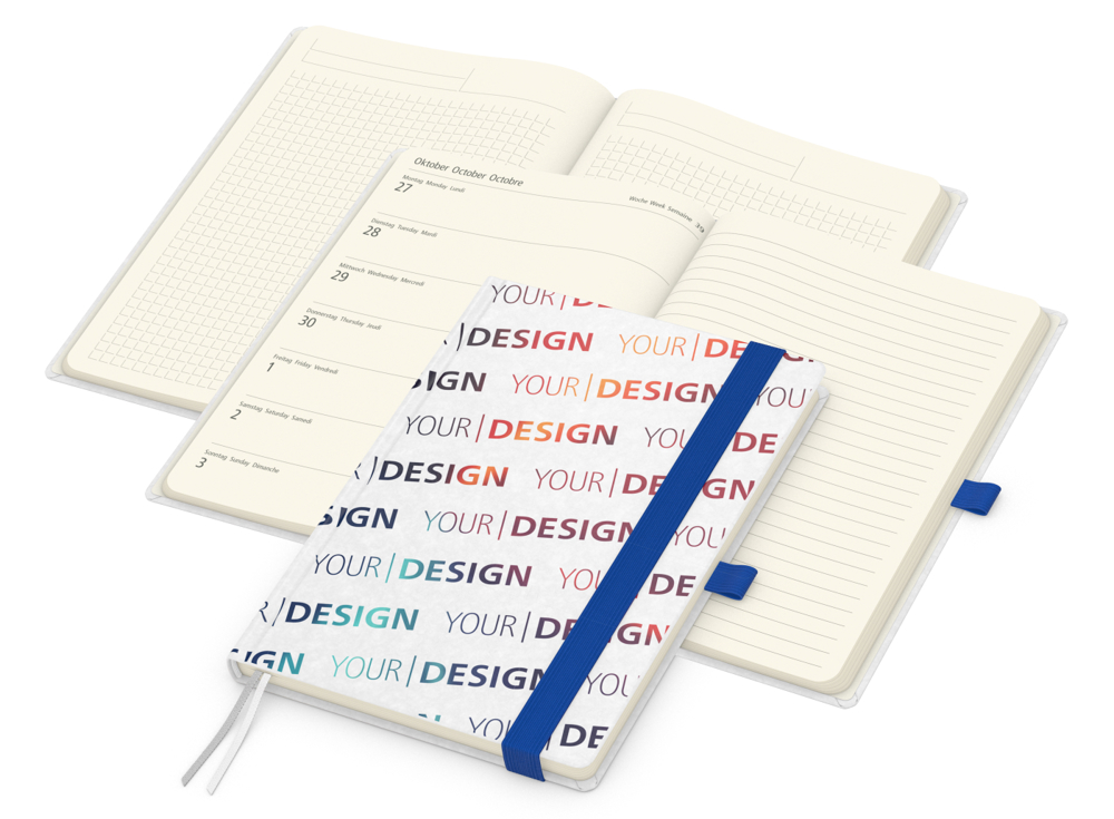 Wochenkalender links + Notizen rechts Match-Hybrid, Naturpapier weiß, mittelblau