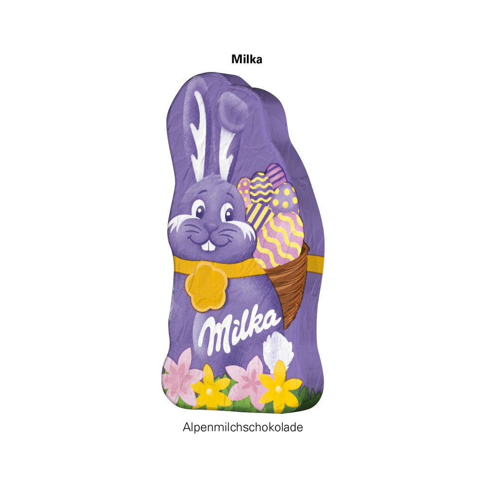 Werbekarte Visitenkartenformat, Milka Mini Schmunzelhase