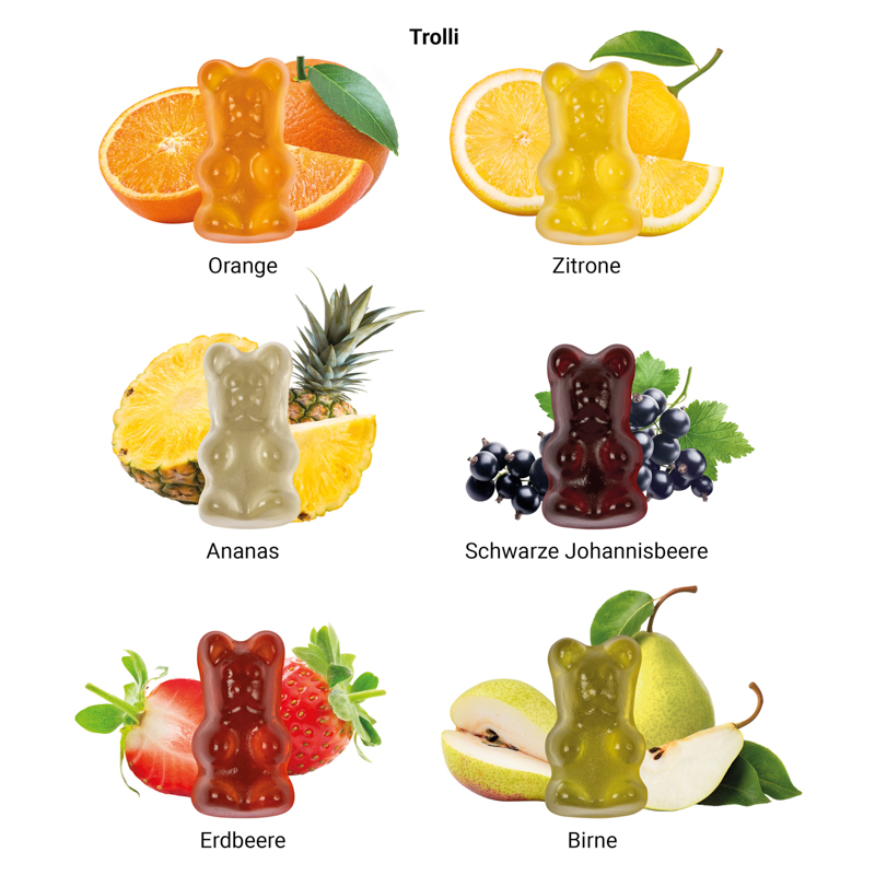 Minitüte 12 g, Folie transparent, Trolli Vegane Gummibärchen, 14% Fruchtsaft