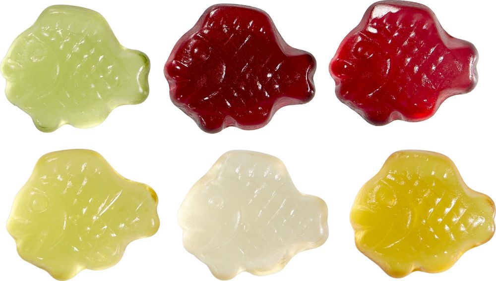 Fruchtgummi-Standardformen 10 g, Fisch im kompstierbare Tütchen, Vegan