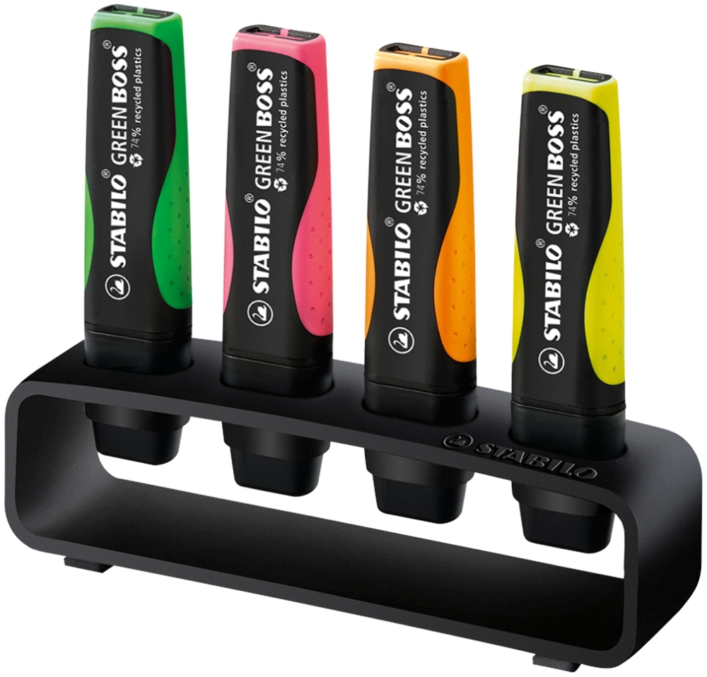 STABILO GREEN BOSS 4er Tisch-Set Leuchtmarkierer - schwarz