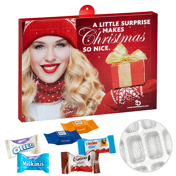 Premium Marken-Adventskalender mit Ritter Sport Schokowürfel & Milka Favourites Mix & Kinder-Schokolade & Kinder Bueno Mix