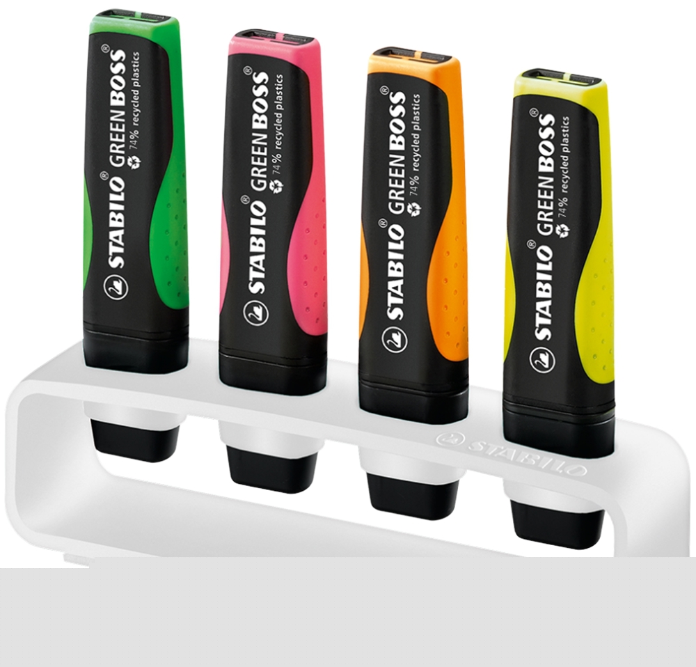 STABILO GREEN BOSS 4er Tisch-Set Leuchtmarkierer - weiß