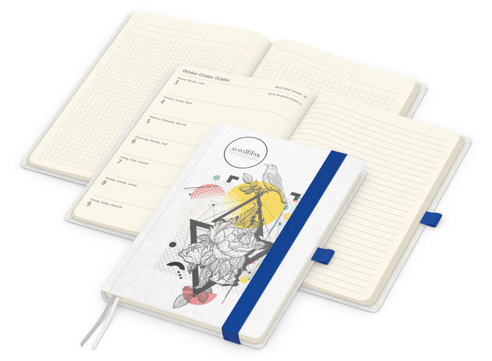 Wochenkalender links + Notizen rechts Match-Hybrid Papier-Hardcover A5 - Mittelblau