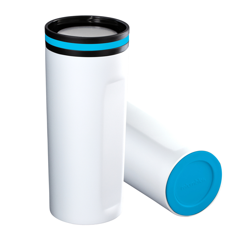Thermobecher RETUMBLER-mySTEELONE - cyan, silber, weiß