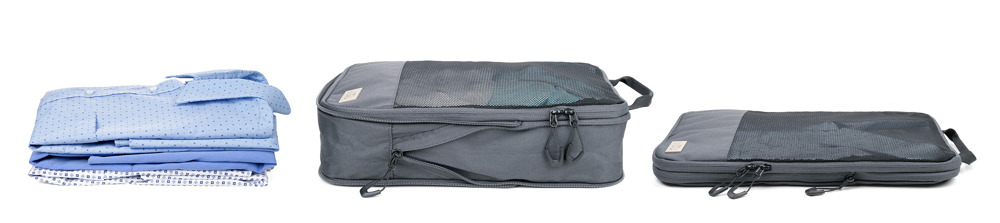 TROIKA Reise-Kompressionstaschen Set BLUE CYCLE PACKING CUBES