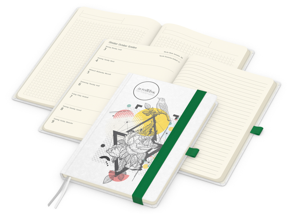 Wochenkalender links + Notizen rechts Match-Hybrid Papier-Hardcover A5 - grün