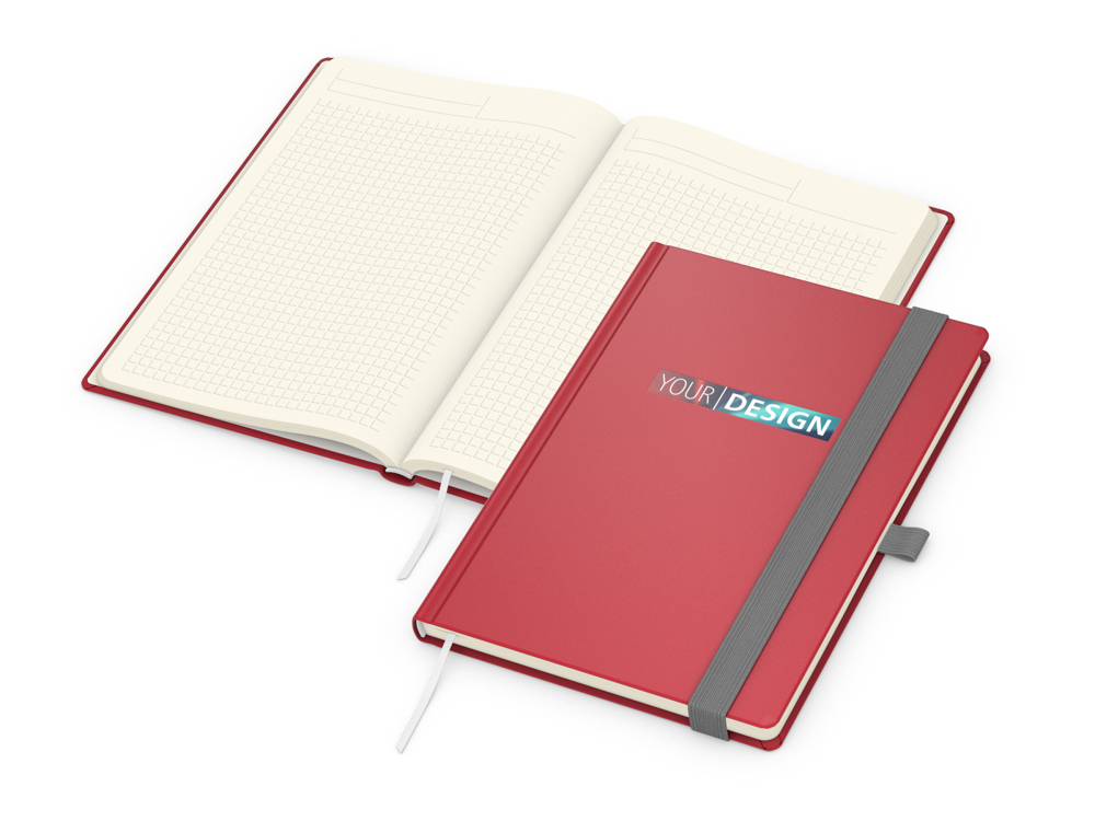 Notizbuch Vision-Book, A5, Creme, Winkelkaro, rot, Siebdruck-Digital