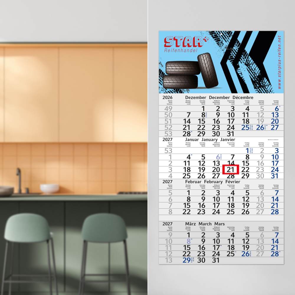 4-Monatskalender Einblatt Budget 4, blau