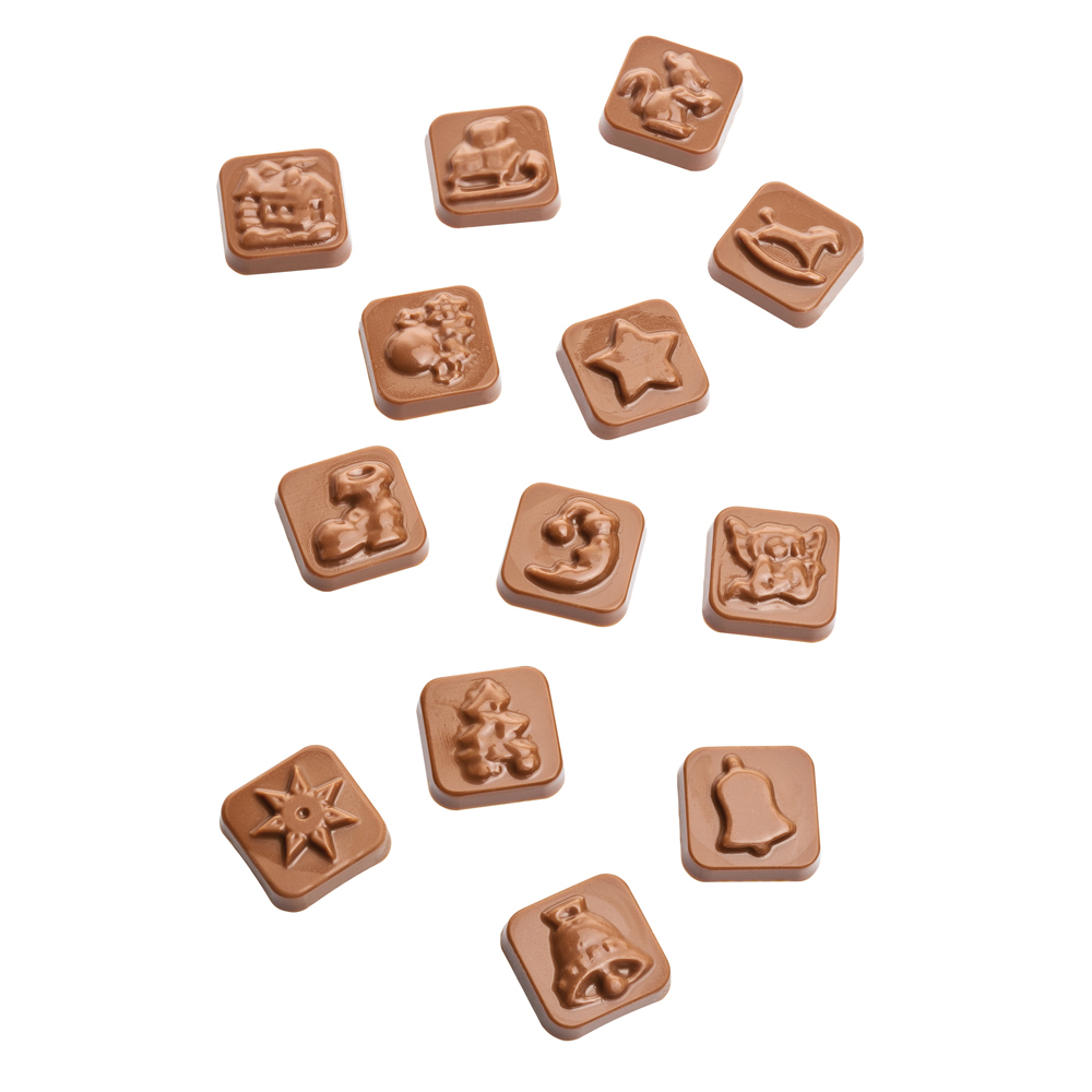 Tisch Adventskalender personalisiert 60 g  ,  Inhalt:  Callebaut Vollmilch Schokolade Kalender