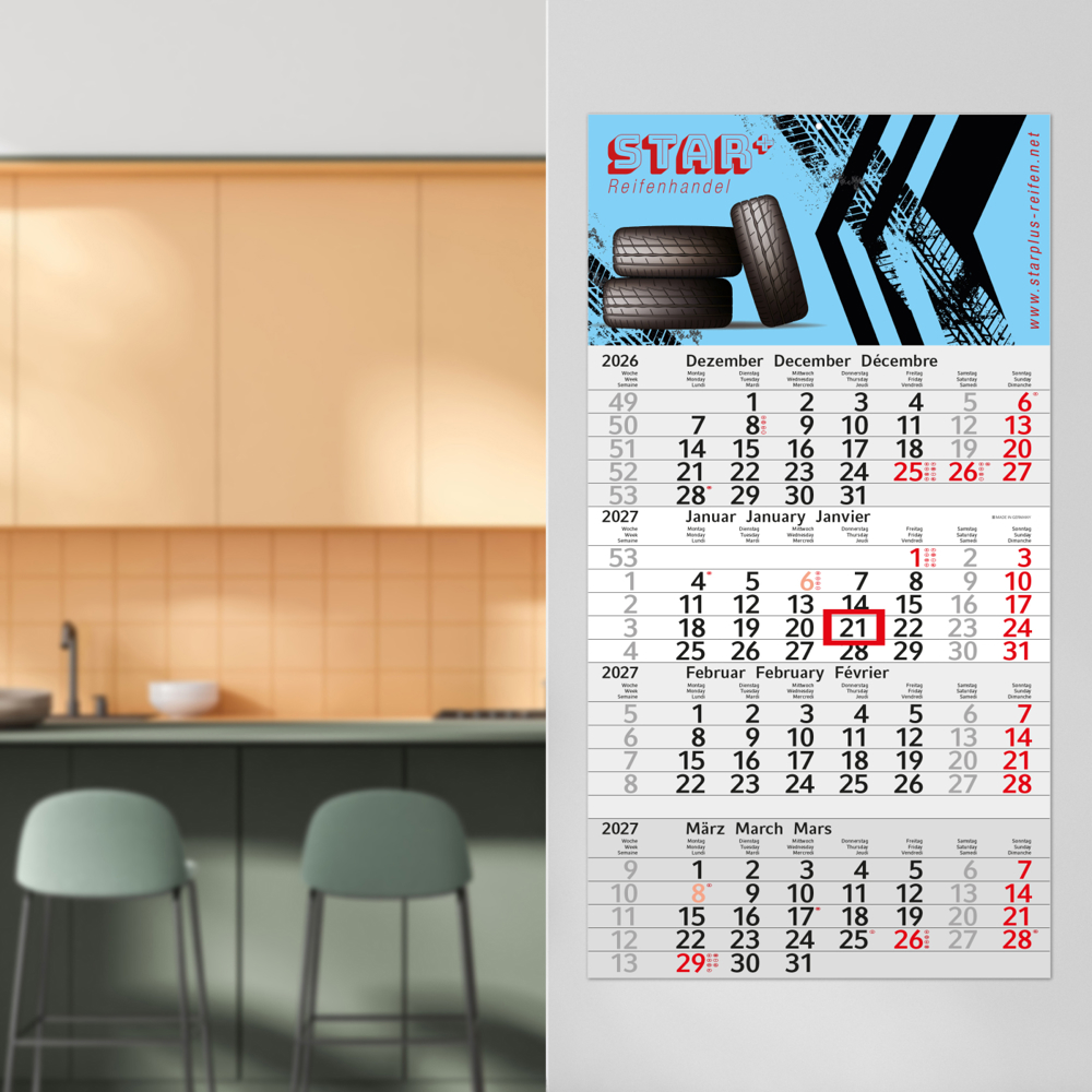 4-Monatskalender Einblatt Budget 4, rot