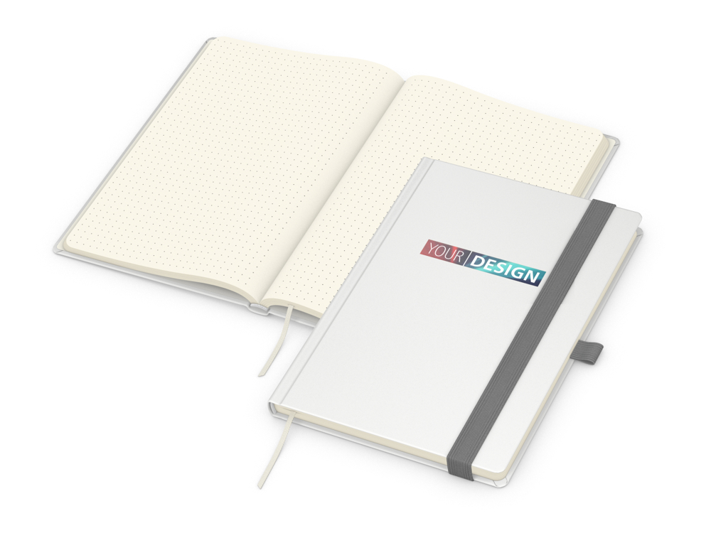Notizbuch Vision-Book, A5, Creme, Punktraster, weiß, Siebdruck-Digital