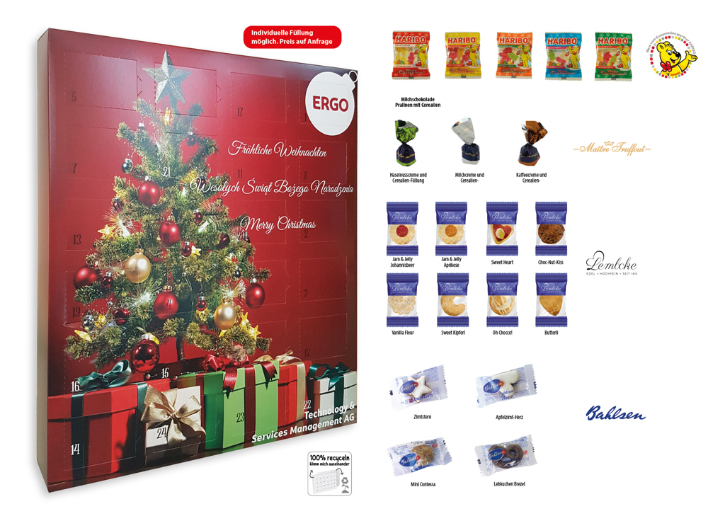 XXL Adventskalender 24 Stück  ,  Inhalt:  HARIBO Weihnachtsmix