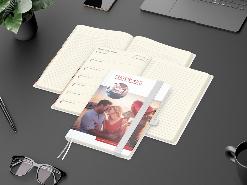 Wochenkalender links + Notizen rechts Match-Hybrid, Papier matt, weiß