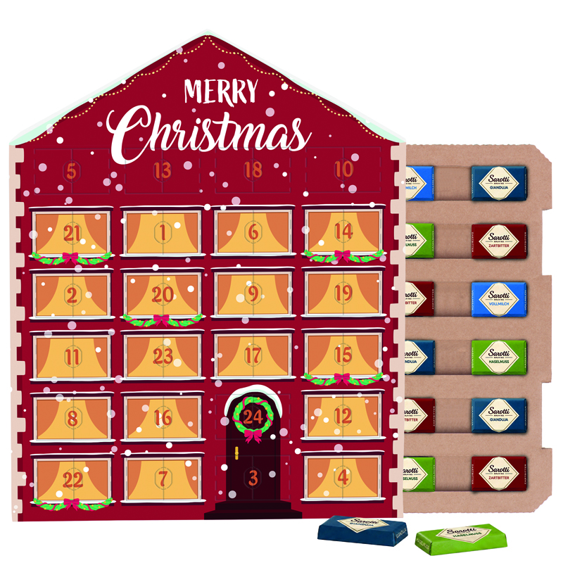 Täfelchen Adventskalender Haus ECO, Papierblister, Sarotti Schokoladen-Täfelchen