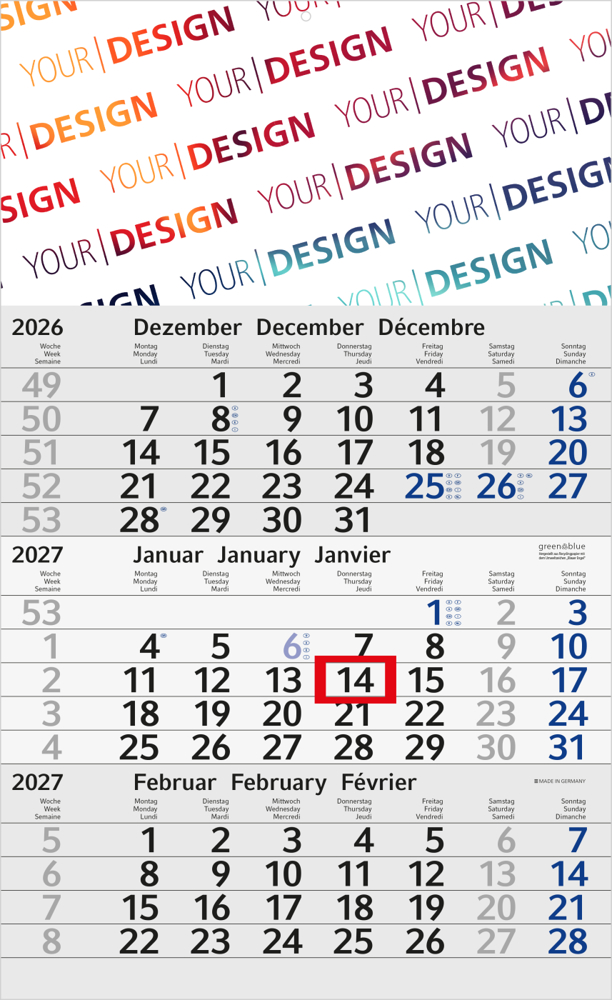 3-Monatskalender Einblatt Budget 3 RECYCLING, blau