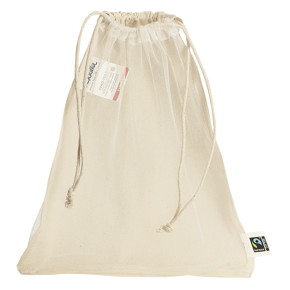 Netzbeutel aus Fairtrade-zertifizierter Baumwolle, 25 x 30 cm, ca. 140 g/m²