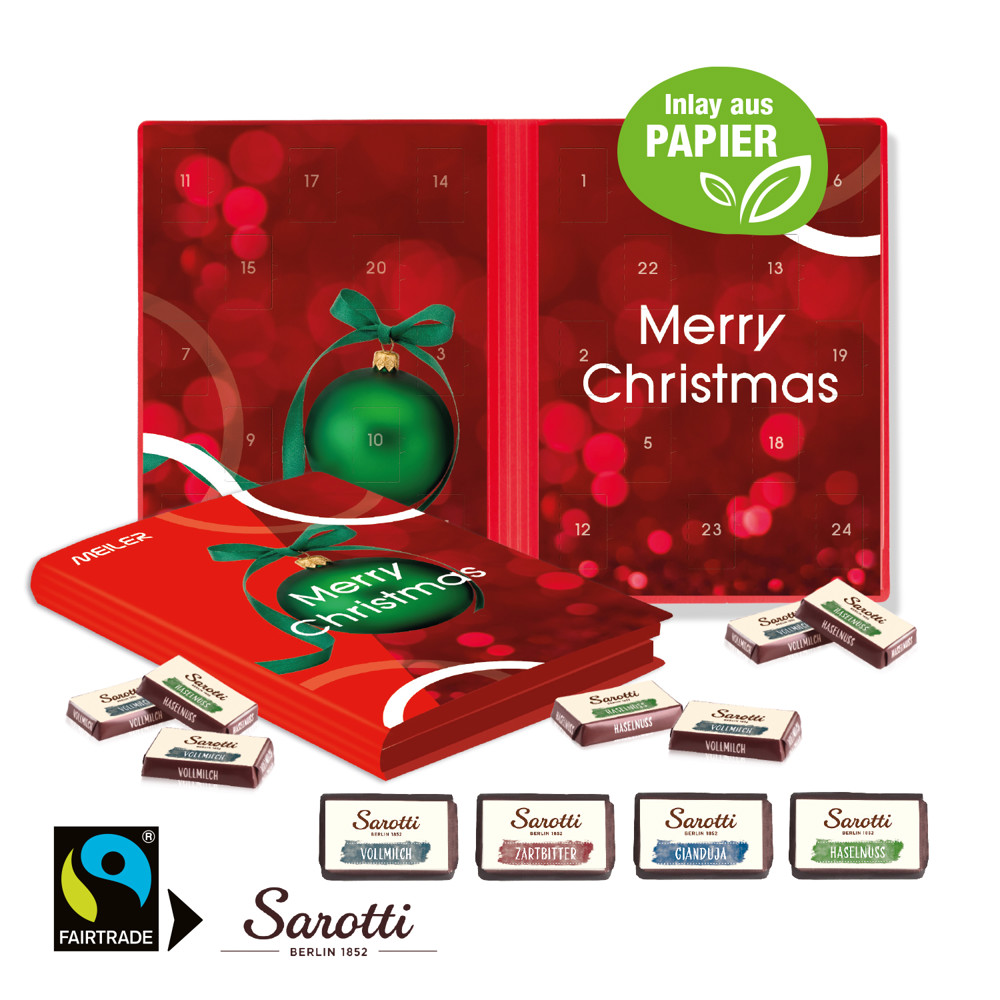 Adventskalender Weihnachtsbuch mit Sarotti Fairtrade® Schokolade, Inlay aus Papier