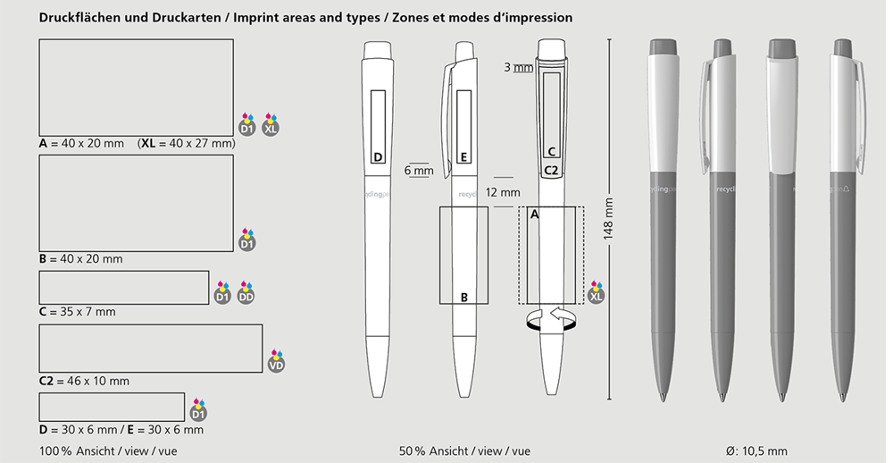 Klio-Eterna - Zeno recycling - Druckkugelschreiberweiss
