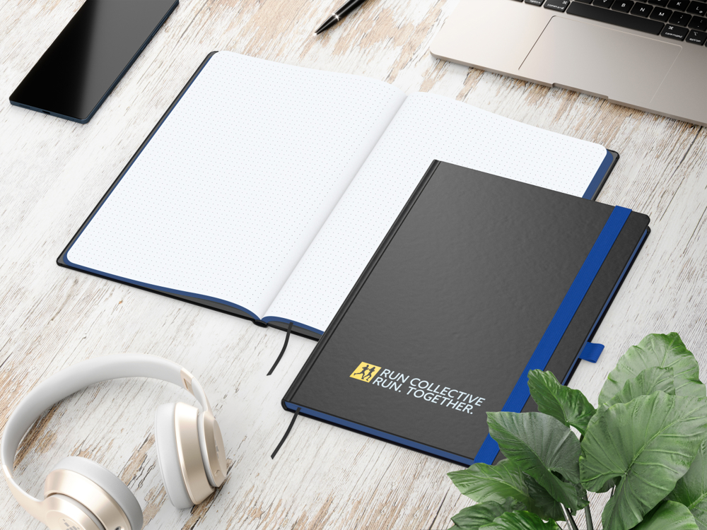 Notizbuch Color-Book, A4, Punktraster, mittelblau, Siebdruck-Digital