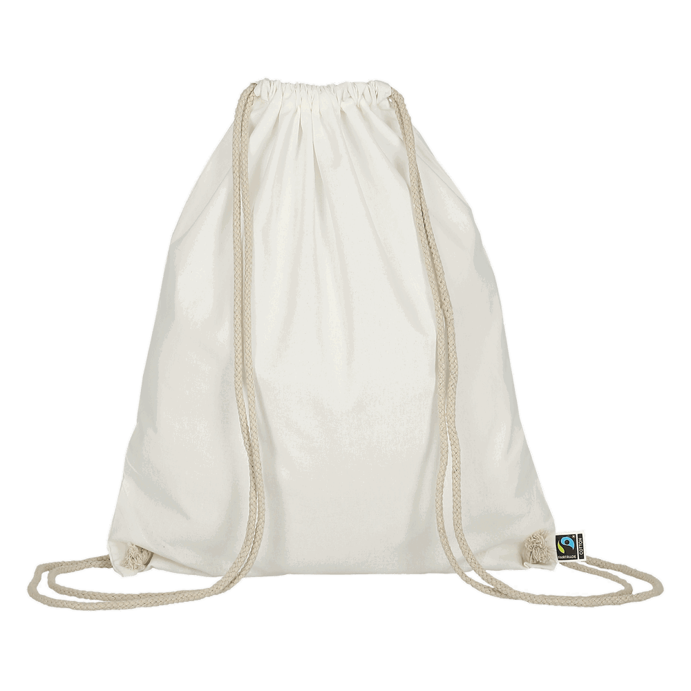 Turnbeutel aus Fairtrade-zertifizierter Baumwolle, ca. 140 g/m² - weiß