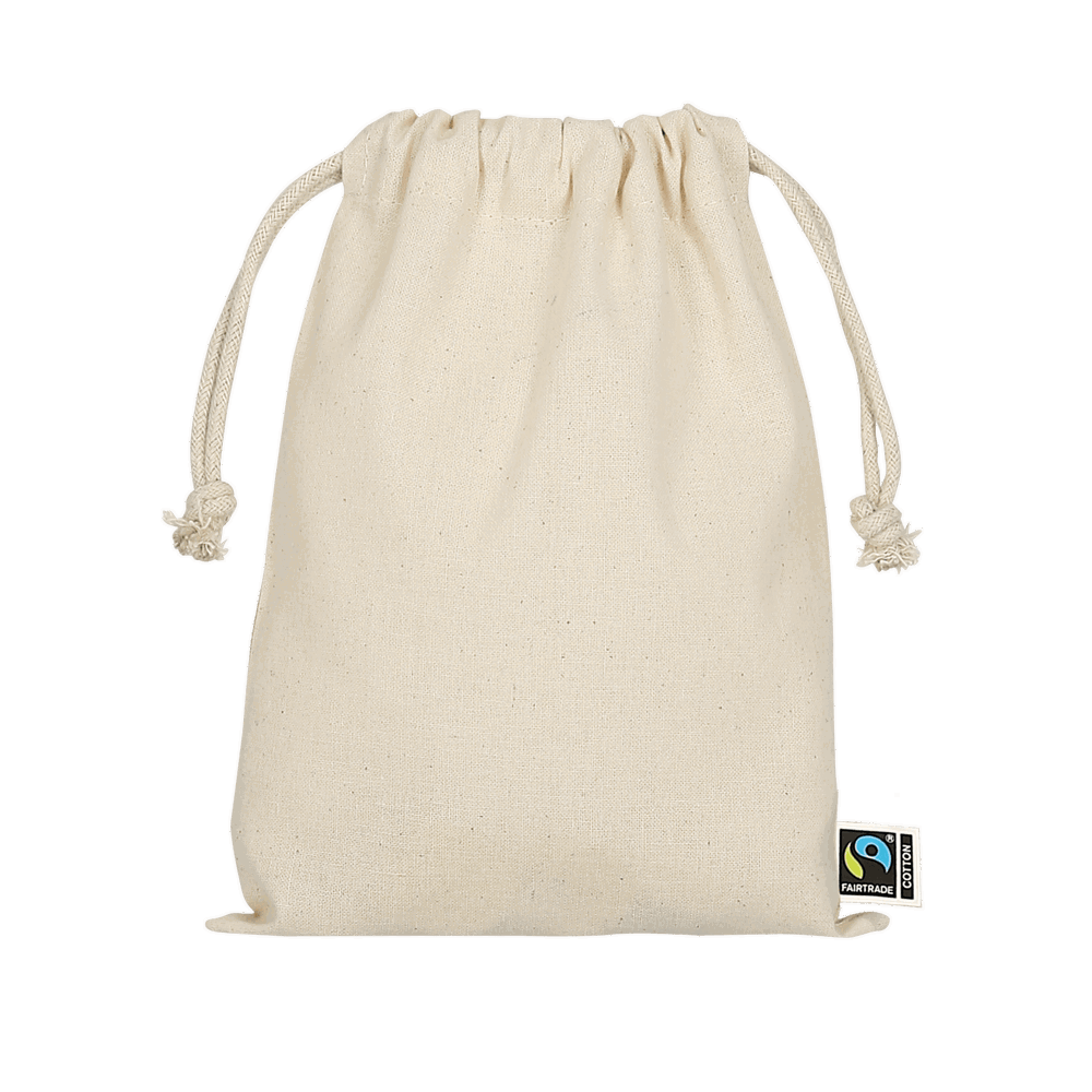 Zuziehbeutel aus Fairtrade-zertifizierter Baumwolle, 15 x 20 cm, ca. 140 g/m²