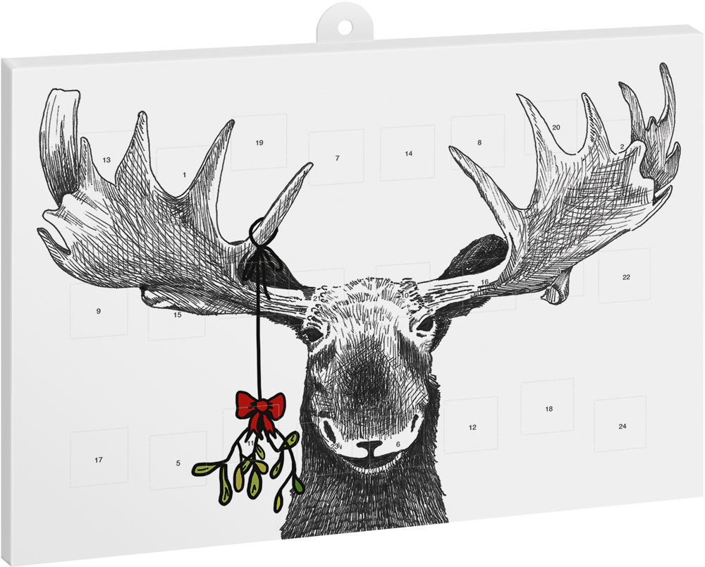 reinpapier® Classic-Adventskalender STANDARDMOTIV, Rentier & Mistelzweig - M049