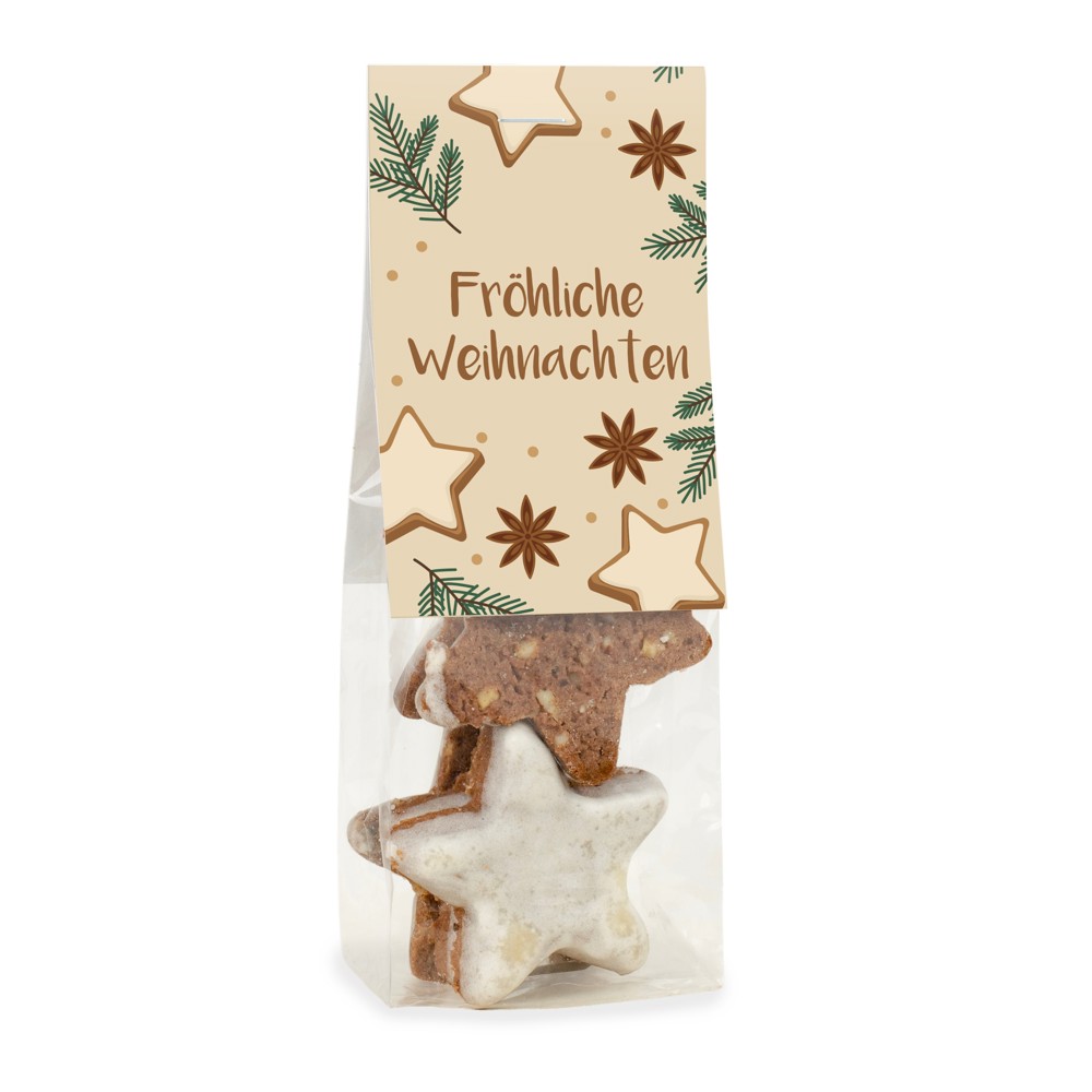 Zimtsterne im Naschbeutel mit Firmenlogo – Individuelles Weihnachtsgeschenk